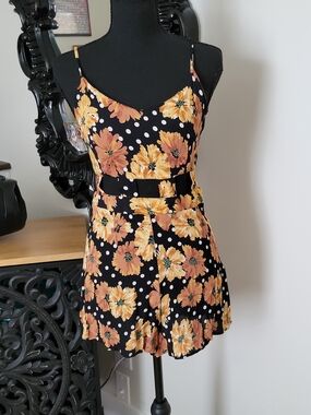 Topshop Black Floral Polka Dot Romper